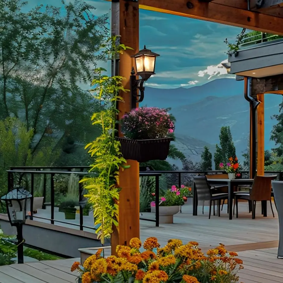 Solar planter lamp mounted on an outdoor patio