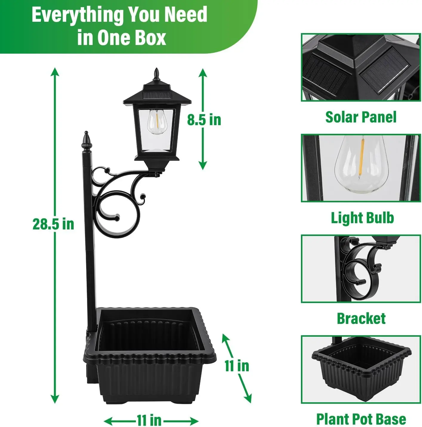 Solar lamp post components and product dimensions