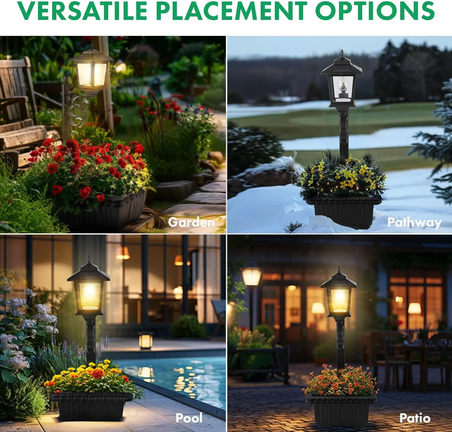 Solar planter lamp used in garden pathway pool and patio locations